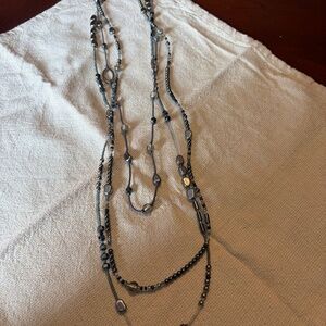 Silpada Sterling Silver Black Beaded Three Strand Draped Necklace